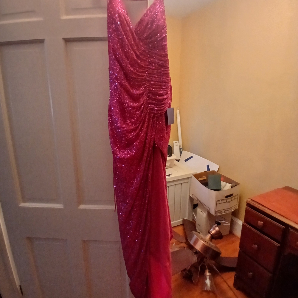 Elegant Pink Sequin Prom Dress